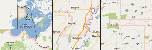 Minnesota's Northwest Angle, Missouri's bootheel and Oklahoma's panhandle. Weird.