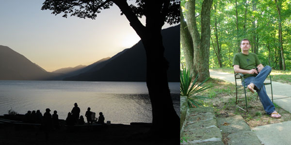 Evening ranger talk at Lake Crescent Lodge. Morning coffee at our Mammoth Cave cabin.