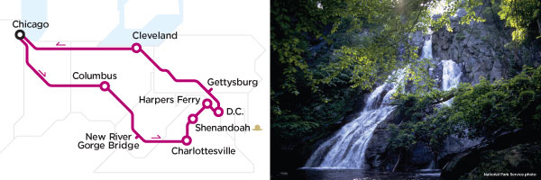 The route and Shenandoah National Park.