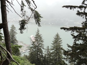 Looking down at the Gastineau Channel from the Mt. Roberts Trail.