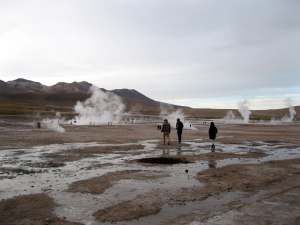 El Tatio geyser field just after the crack of dawn.