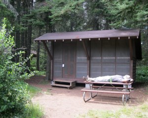 Resting at the Daisy Farm shelter.