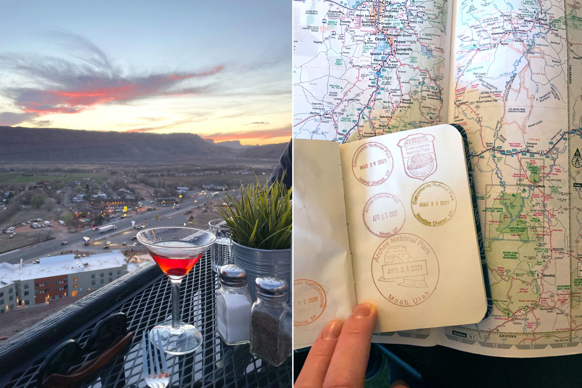 Last dinner in Moab at Sunset Grill / NPS Stamps collected